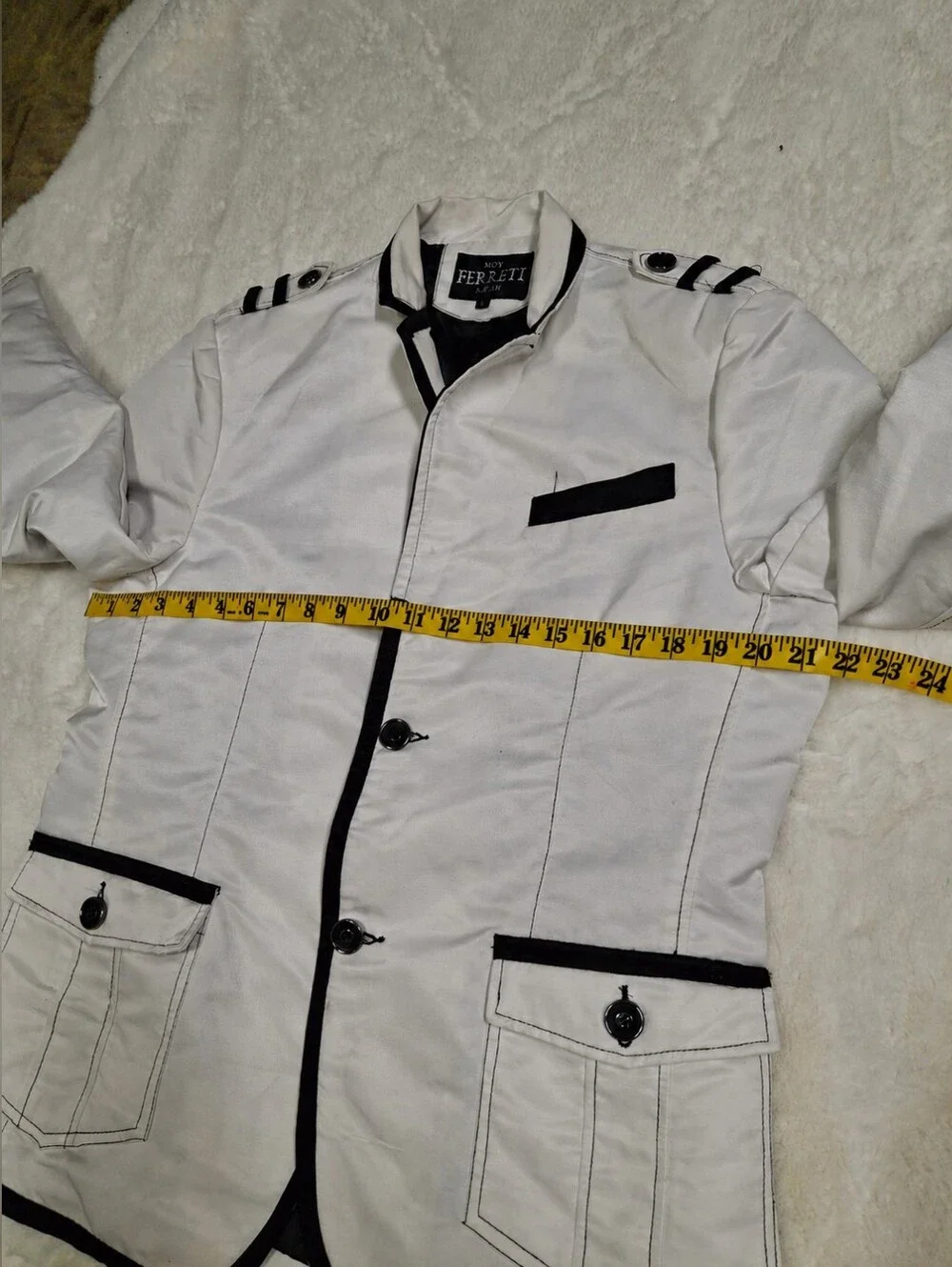 Moy Ferreti White & Black Military Nautical Contrast-Trim Blazer Men Size Large